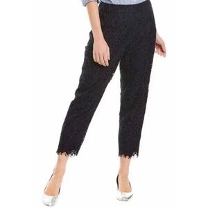 J. Crew Floral Lace Overlay Pull-on Ankle Pants Black size 6 Office Casual